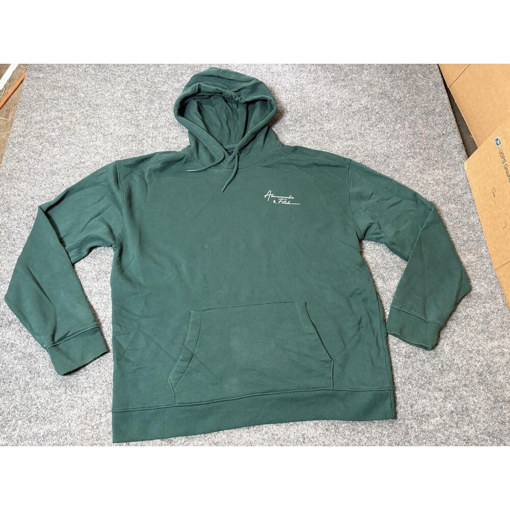 Abercrombie & Fitch Hoodie Mens XL Green Fleece Pullover Kangaroo Pocket Logo